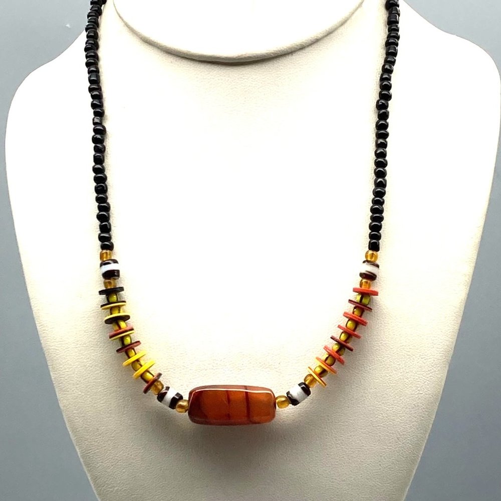 Unique Abstract Modernist Vintage Choker, Carnelian Stone Focal Necklace